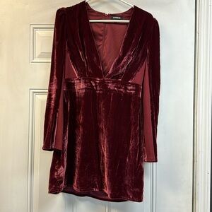 Express velvet dress low-cut, rust colored size small.